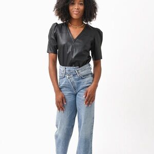 Lavender Brown Faux Leather Blouse